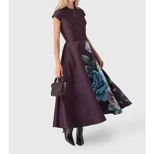 NEW MARQUES ALMEIDA flower printed cap sleeve dress in burgundy